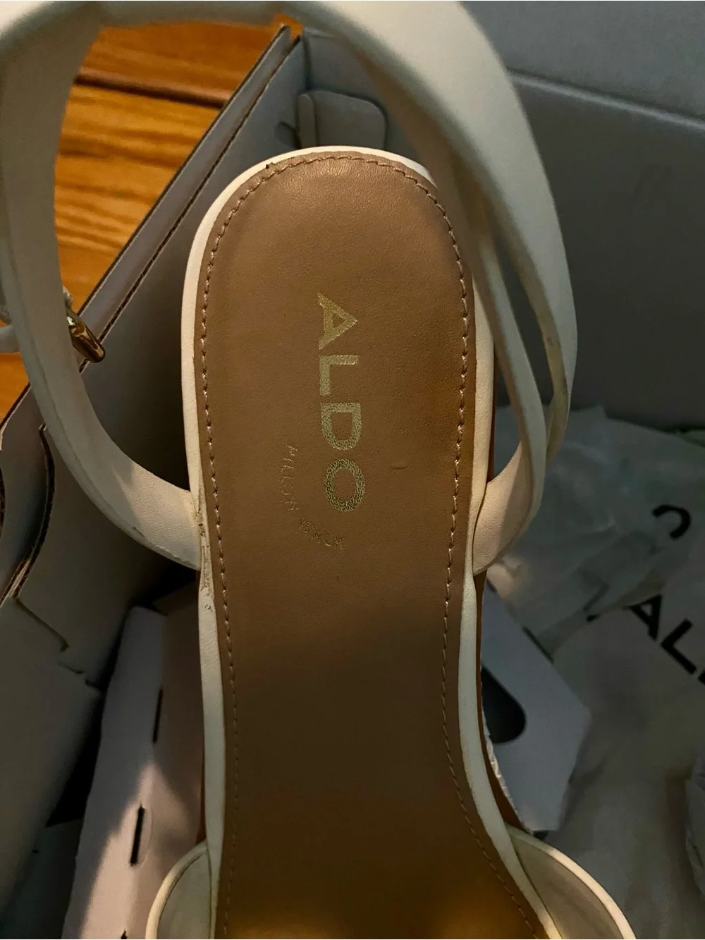 Aldo Ivory Wedge Sandals with Gold Chain Detail